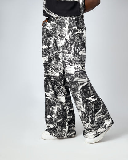 Black and white printed denim set