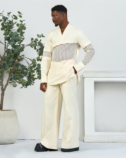 Kulture mid mesh cream shirt and palazzo pants