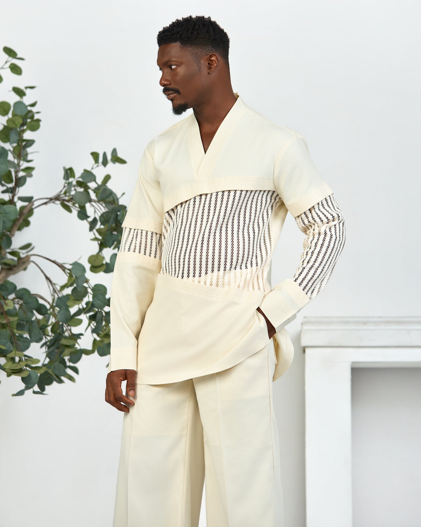Kulture mid mesh cream shirt and palazzo pants
