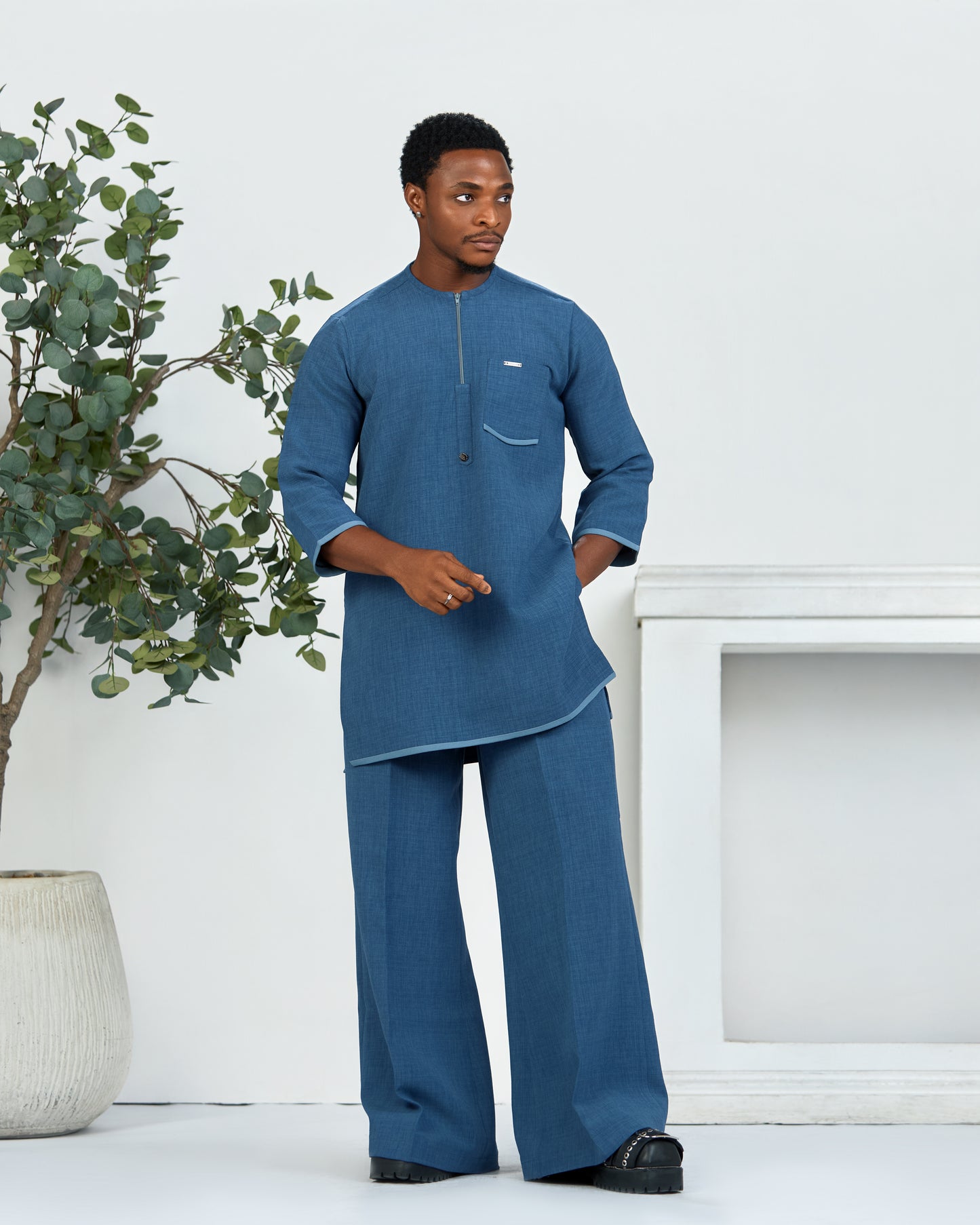 Blue Denim Color Kaftan and Palazzo Pants