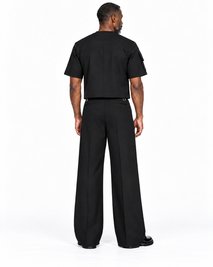 Black assymetric zip set