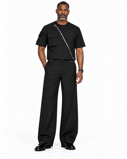 Black assymetric zip set